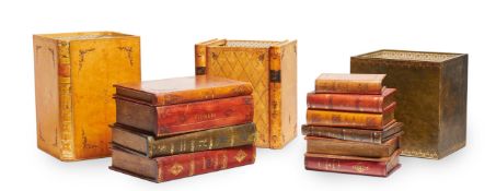 TWO WOODEN DECEPTION BOXES IN THE FORM OF LEATHER BOUND BOOKS, MODERN