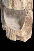 A CARVED AND PART POLISHED PETRIFIED WOOD SINK OR FOUNTAIN BASE