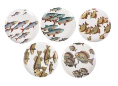 PIERO FORNASETTI, PESCI (PASSAGE OF FISH), A SET OF FIVE PLATES DESIGNED 1955