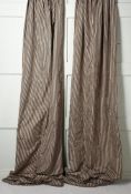 SEVEN PAIRS OF BLACK AND GOLD STRIPED SILK CURTAINS
