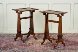 Y A PAIR OF EXOTIC HARDWOOD AND PADOUK OCCASIONAL TABLES IN REGENCY STYLE