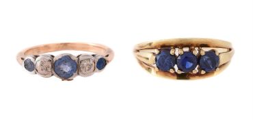 A SAPPHIRE AND DIAMOND RING AND A FURTHER RING