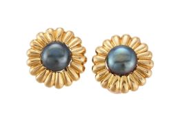 A PAIR OF GREY CULTURED PEARL EARRINGS