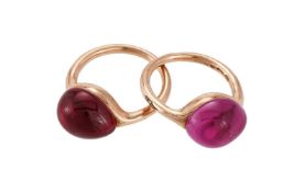 POMELLATO, 'ROUGE PASSION', A SYNTHETIC PINK SAPPHIRE AND A SYNTHETIC RUBY RING