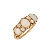 AN OPAL AND DIAMOND SEVEN STONE RING, EARLY 20TH CENTURY