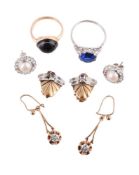 TWO RINGS AND THREE PAIRS OF EARRINGS