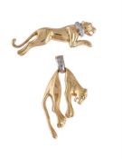 A BIG CAT BROOCH AND PENDANT