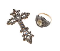 A DIAMOND DRESS RING AND A SAPPHIRE AND DIAMOND CROSS PENDANT