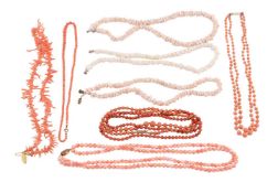 Y A COLLECTION OF CORAL BEAD NECKLACES