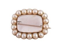 A GEORGE III GLAZED LOCKET AND HALF PEARL BROOCH