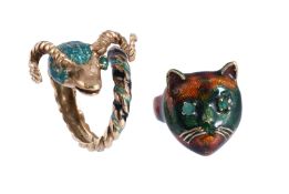 TWO ENAMELLED DRESS RINGS