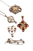THREE ANTIQUE AND LATER PENDANTS AND A BROOCH