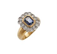 A SAPPHIRE AND DIAMOND CLUSTER RING, SHEFFIELD 1994 IMPORT MARK