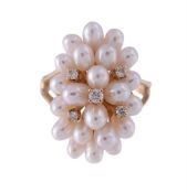 A CULTURED FRESHWATER PEARL AND DIAMOND DRESS RING