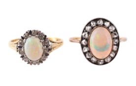 TWO OPAL AND DIAMOND CLUSTER RINGS