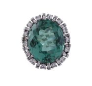A TOURMALINE AND DIAMOND CLUSTER RING