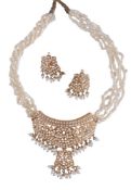 AN INDIAN SIX STRAND FRESHWATER CULTURED PEARL NECKLACE AND PAIR OF EARRINGS