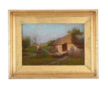 BAXTER MORGAN (BRITISH FL. 1905-1932), SHEPHERD AND FLOCK RETURNING TO THE STALL