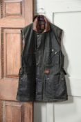 A MULBERRY SPORTING PURSUITS WAXED COTTON SLEEVELESS HUNTING JACKET