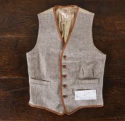 THE ICONIC MULBERRY LEATHER BOUND HARRIS TWEED CASUAL WAISTCOAT