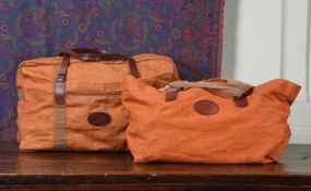 TWO EARLY 80'S MULBERRY RUST LINEN AND JUTE WEEKENDER BAGS