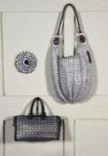 TWO ORIGINAL HANDMADE BOTTLETOP RINGPULL BAGS AND A RINGPULL PURSE