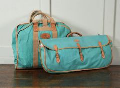 TWO EARLY 70'S MULBERRY GREEN CANVAS TRAVELLING CASES