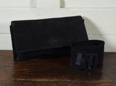 A 1970'S MULBERRY BLACK SUEDE ENVELOPE CLUTCH BAG