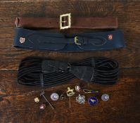 THREE MULBERRY LEATHER FASHION BELTS, ENAMELLED BADGES AND PINS