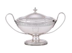 A GEORGE III SILVER OVAL SAUCE TUREEN