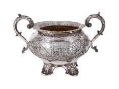 A VICTORIAN SILVER TWIN HANDLED BALUSTER SUGAR BOWL
