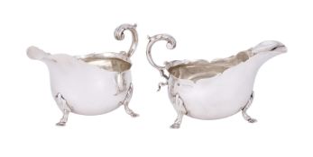 A PAIR OF VICTORIAN SILVER SHAPED OVAL SAUCE BOATS