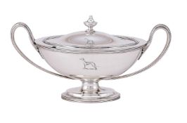 A GEORGE III SILVER OVAL SAUCE TUREEN
