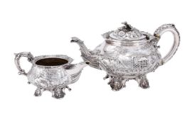 A GEORGE IV SILVER TEA POT AND SUGAR BOWL