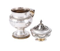 A SILVER SCROLL HANDLE CUP