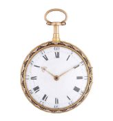 A FINE GEORGE III BLUE GUILLOCHE ENAMELLED GOLD POCKET WATCH WITH CYLINDER ESCAPEMENT