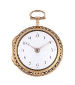 A FINE GEORGE III ENGRAVED GOLD AND BASSE-TAILLE ENAMEL PAIR-CASED CYLINDER POCKET WATCH