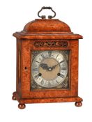 A WILLIAM AND MARY STYLE BURR AMBOYNA MINIATURE TABLE/BRACKET CLOCK