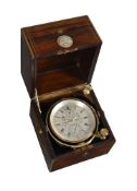 Y A FINE VICTORIAN BRASS INLAID ROSEWOOD CASED TWO-DAY MARINE CHRONOMETER