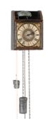 A RARE GEORGE II STAINED-PINE SMALL THIRTY-HOUR ALARM WALL TIMEPIECE IN A ‘SALTBOX’ TYPE CASE