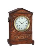 A GEORGE IV STYLE INLAID MAHOGANY MANTEL CLOCK