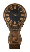 A GEORGE III BLACK CHINOISERIE JAPANNED TAVERN WALL TIMEPIECE