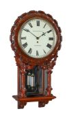 A VICTORIAN CARVED MAHOGANY FUSEE DROP-DIAL WALL TIMEPIECE