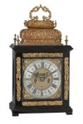 Y A WILLIAM III EBONY ‘DOUBLE BASKET TOP’ QUARTER REPEATING TABLE CLOCK