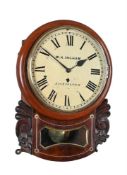A VICTORIAN BRASS INLAID DROP-DIAL FUSEE WALL TIMEPIECE WITH TEN-INCH DIAL
