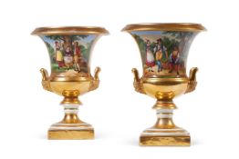A PAIR OF PORCELAIN CAMPANA URNS OF PARIS TYPE, CONTINENTAL
