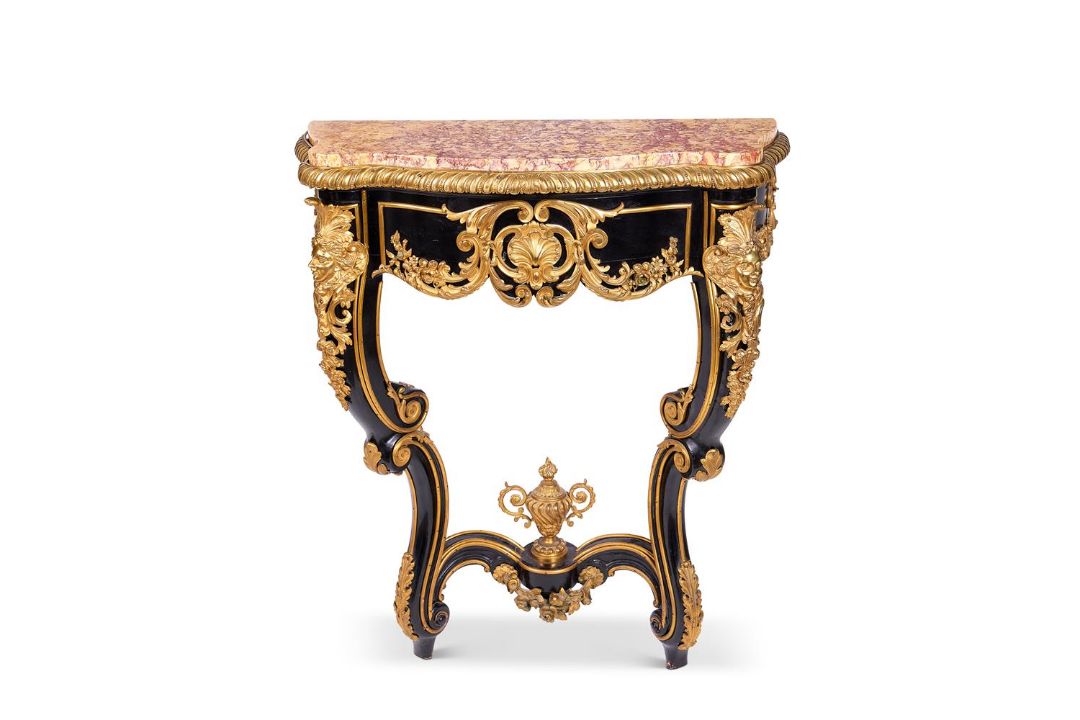 A NAPOLEON III EBONISED AND ORMOLU-MOUNTED CONSOLE TABLE, THIRD QUARTER 19TH CENTURY - Image 1 of 3