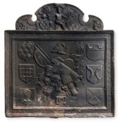 A RARE EARLY 16TH CENTURY FRENCH CAST IRON FIRE BACK