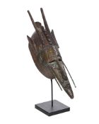 AN AFRICAN COPPER MOUNTED CARVED WOOD MARKHA MASK, MALI