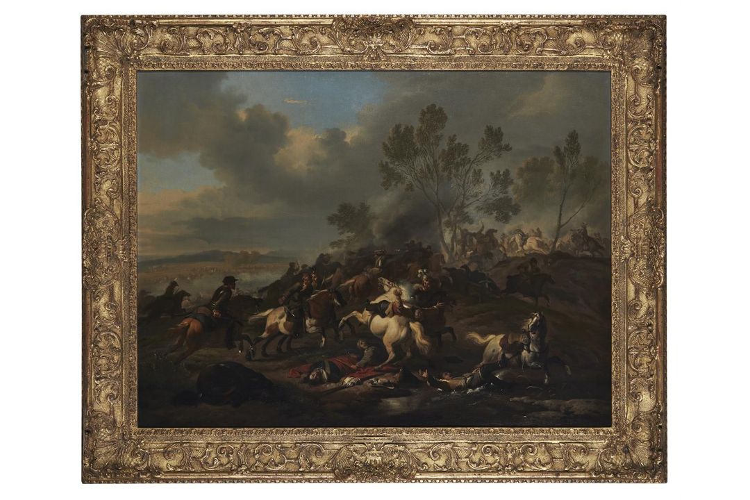 JAN VAN HUCHTENBURGH (DUTCH 1647-1733), BATTLE SCENE WITH MOUNTED COMBAT BETWEEN IMPERIAL TROOPS - Image 2 of 3